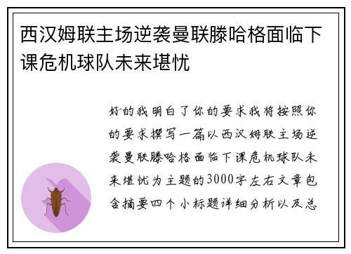 西汉姆联主场逆袭曼联滕哈格面临下课危机球队未来堪忧 西汉姆联主场逆袭曼联滕哈格面临下课危机球队未来堪忧
